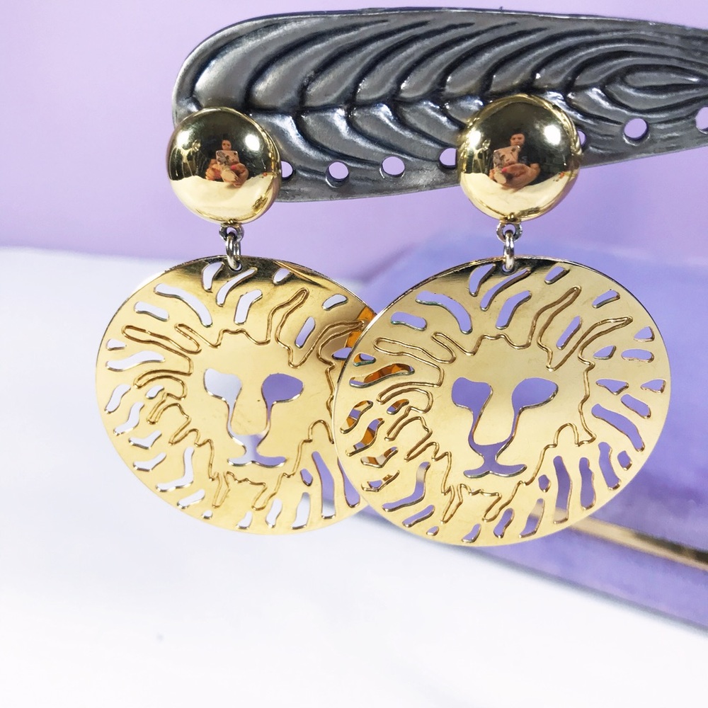 Vintage Anne Klein Logo lion dangle earrings